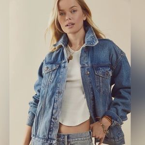 Free People Jolene Denim Trucker Jacket in Deep Sea